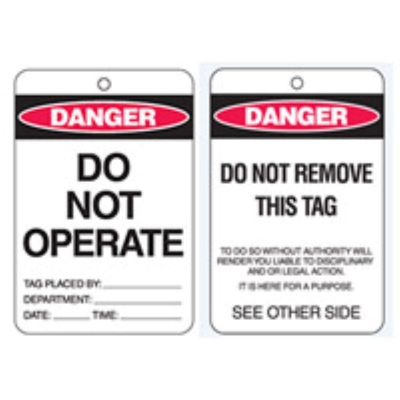 TAG DANGER DO NOT OPERATE 100X150MM CARDSTOCK PACK 100 842359