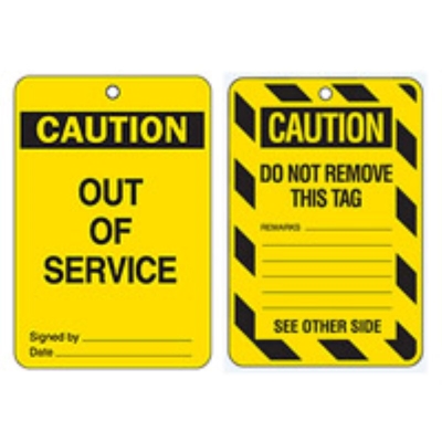 TAG CAUTION OUT OF SERVICE 100X150MM CARDSTOCK PACK 100 842372