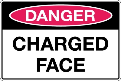 SIGN DANGER CHARGED FACE 300X450MM METAL CL1 REFLECTIVE BLACK & RED ON WHITE