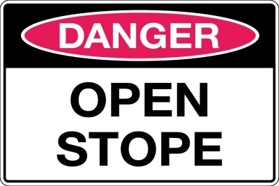 SIGN DANGER OPEN STOPE 300X450MM METAL CL1 REFLECTIVE BLACK & RED ON WHITE