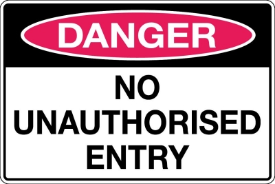 SIGN DANGER NO UNAUTHORISED ENTRY 300X450MM METAL CL1 REFLECTIVE BLACK & RED ON
