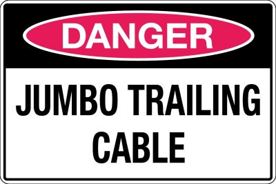 SIGN DANGER JUMBO TRAILING CABLE 300X450MM METAL CL1 REFLECTIVE BLACK & RED ON W
