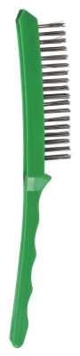 BRUSH WIRE SCRATCH 4 ROW STAINLESS STEEL GREEN PLASTIC HANDLE