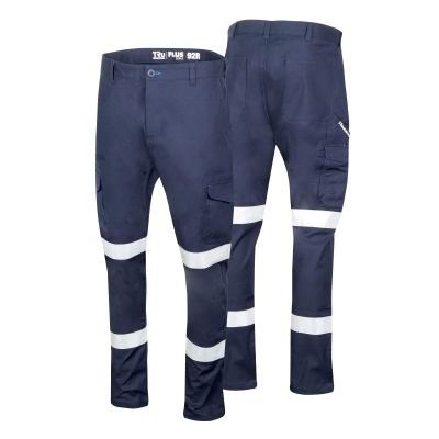 TROUSER MIDWEIGHT COTTON CARGO NAVY C/W DOUBLE REFLECTIVE TAPE 77R