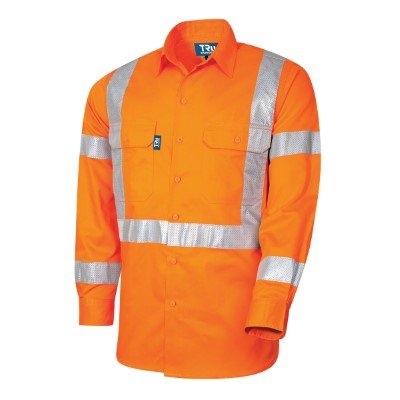 SHIRT LIGHTWEIGHT VENTED C/W NSW RAIL TRUVIS PERFORATED REFLECTIVE TAPE ORANGE L