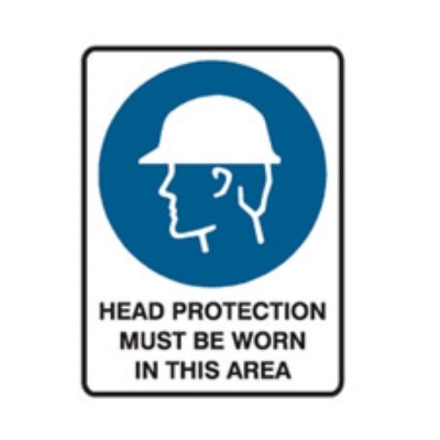 SIGN HEAD PROTECTION MUST BE WORN IN THIS AREA 225X300MM POLY 841038 (Z029419 - 450X600MM)