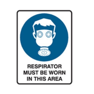 SIGN RESPIRATOR MUST BE WORN IN THIS AREA 225X300MM POLY 841223