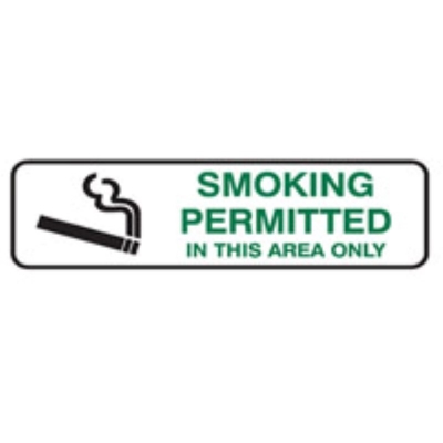 SIGN SMOKING PERMITTED IN THIS AREA ONLY 250X75MM POLY 841115