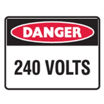 SIGN DANGER 240 VOLT 300X225MM METAL 840916 (Z030224 - 125X90MM)