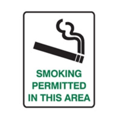 SIGN SMOKING PERMITTED IN THIS AREA 450X600MM POLY 833921