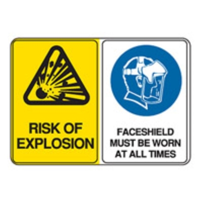 "STICKER MULTIPLE WARNING RISK OF EXPLOSION, FACESHIELD MUST BE WORN AT ALL TIME