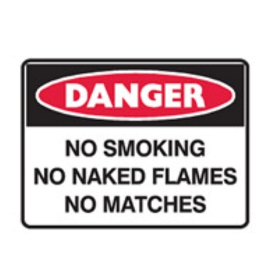 SIGN DANGER NO SMOKING NO NAKED FLAMES NO MATCHES 300X225MM METAL 840751 (Z031345 - 250X180MM)