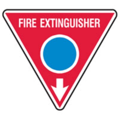 SIGN FIRE EXTINGUISHER BLUE CIRCLE DOWN ARROW 350MM TRIANGLE POLY 832826