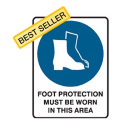 SIGN FOOT PROTECTION MUST BE WORN IN THIS AREA 225X300MM METAL 840584 (Z032242 - 450X600MM)
