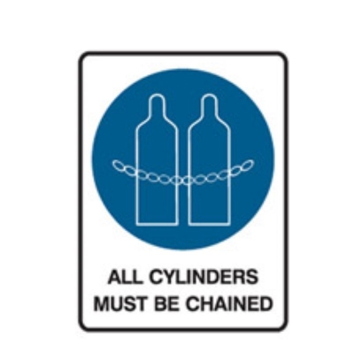 SIGN ALL CYLINDERS MUST BE CHAINED 300X450MM POLY 835045 (Z032540 - 450X600MM)