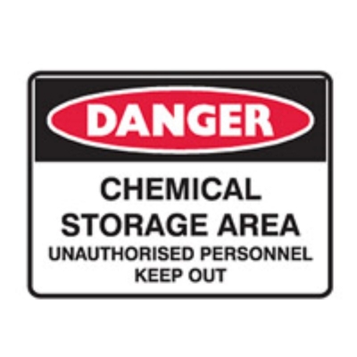 SIGN DANGER CHEMICAL STORAGE AREA UNAUTHORISED PERSONNEL KEEP OUT 300X225MM META
