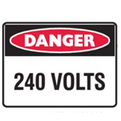 SIGN DANGER 240 VOLT 300X225MM METAL 840916 (Z032867 - 250X180MM)