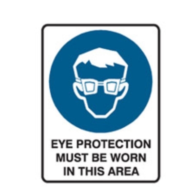 SIGN EYE PROTECTION MUST BE WORN IN THIS AREA 450X600MM METAL 832114