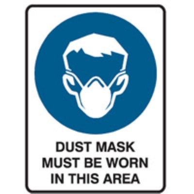 SIGN DUST MASK MUST BE WORN IN THIS AREA 225X300MM POLY 840580 (Z034543 - 300X450MM)