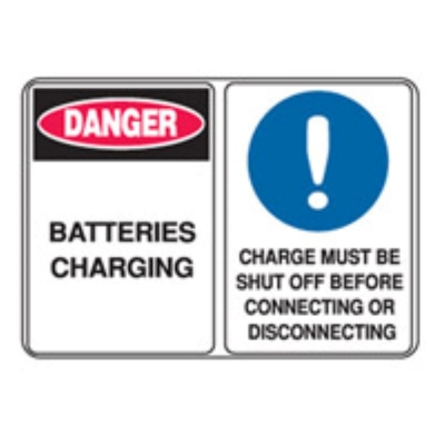"SIGN MULTI WARNING DANGER BATTERIES CHARG,CHARGE MUST BE SHUT OFF BEFORE 600X45
