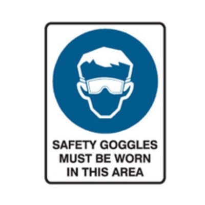 SIGN SAFETY GOGGLES MUST BE WORN IN THIS AREA 225X300MM METAL 841023 (Z034677 - 450X600MM)