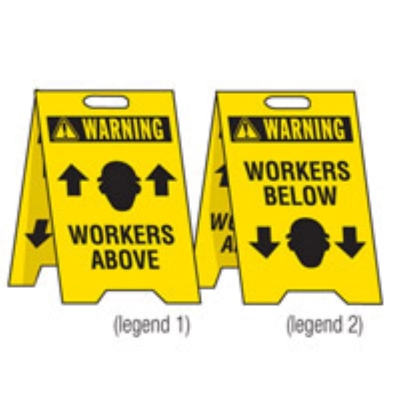 "FLOOR STAND WARNING WORKERS ABOVE, WARNING WORKERS BELOW 300X500MM DOUBLE SIDED