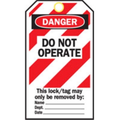 TAG DANGER DO NOT OPERATE RED & WHITE STRIPE 76X144MM CARDSTOCK PACK 25 66081