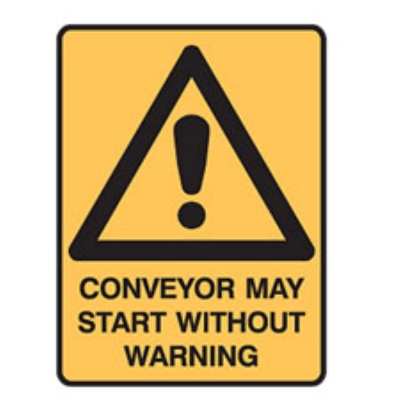 SIGN CONVEYOR MAY START WITHOUT WARNING 300X450MM METAL 840466