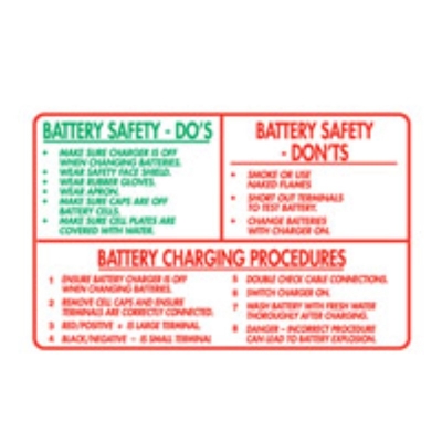 "SIGN BATTERY SAFETY DO'S, DON'TS & CHARGING PROCEDURES 720X450MM METAL 846390"
