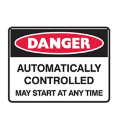 SIGN DANGER AUTOMATICALY CONTROLLED MAY START AT ANY TIME 450X300MM METAL 832065
