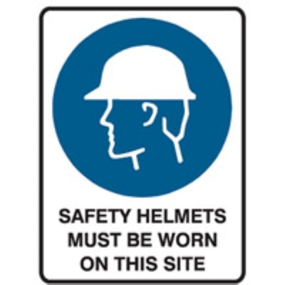 SIGN SAFETY HELMETS MUST BE WORN ON THIS SITE 300X450MM POLY 839154