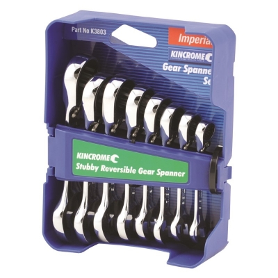 SPANNER SET GEARED REVERSIBLE STUBBY 8PC AF KINCROME