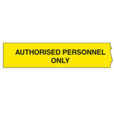 TAPE BARRICADE AUTHORISED PERSONNEL ONLY 75MMX300MT BLACK ON YELLOW 834500