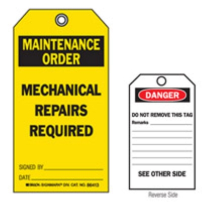 TAG MAINTENANCE ORDER MECHANICAL REPAIRS REQUIRED 75X145MM HD POLYESTER PACK 10