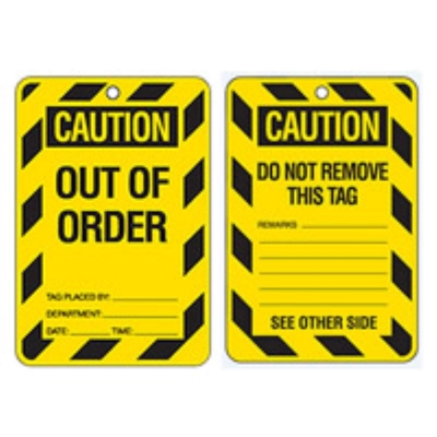 TAG CAUTION OUT OF ORDER 100X150MM POLYPROPYLENE PACK 10 842386