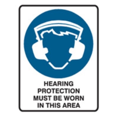 SIGN HEARING PROTECTION MUST BE WORN IN THIS AREA 225X300MM METAL 841019 (Z037954 - 90X125MM)
