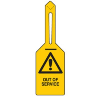 TAG CAUTION SYMBOL OUT OF SERVICE 85X160MM POLYPROPYLENE SELF LOCKING PACK 25 83