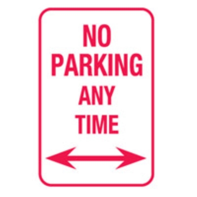 SIGN NO PARKING ANY TIME LEFT & RIGHT ARROWS 300X450MM METAL 832080