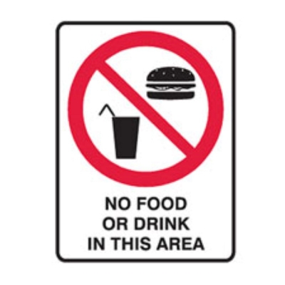 SIGN NO FOOD OR DRINK IN THIS AREA 225X300MM POLY 840076