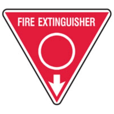 SIGN FIRE EXTINGUISHER RED CIRCLE DOWN ARROW 350MM TRIANGLE POLY 832800