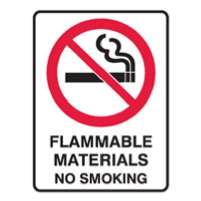 SIGN FLAMMABLE MATERIALS NO SMOKING 300X450MM METAL 830067 (Z040236 - 90X125MM)