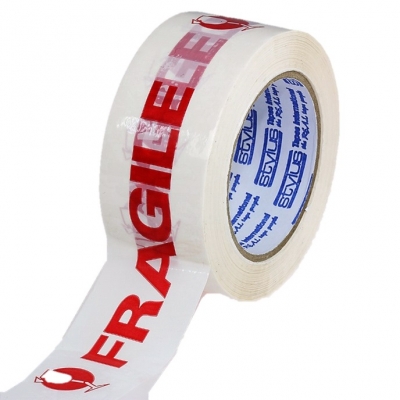 TAPE PACKAGING FRAGILE WHITE/RED 50MMX100MT