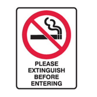 SIGN PLEASE EXTINGUISH BEFORE ENTERING 450X300MM METAL 840569