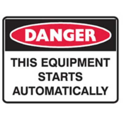 SIGN DANGER THIS EQUIPMENT STARTS AUTOMATICALLY 300X225MM METAL 840461 (Z042436 - 600X450MM)