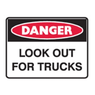 SIGN DANGER LOOK OUT FOR TRUCKS 450X300MM METAL 832259 (Z042677 - 450X300MM)