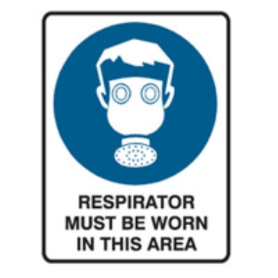 SIGN RESPIRATOR MUST BE WORN IN THIS AREA 225X300MM POLY 841223 (Z042741 - 90X125MM)