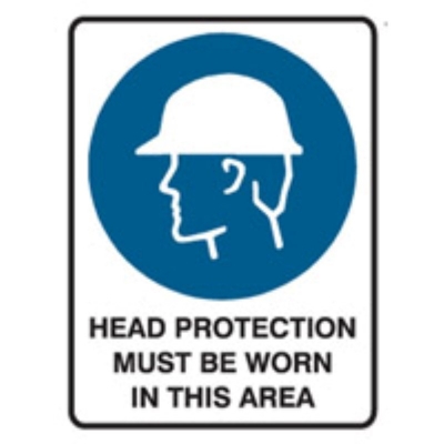 SIGN HEAD PROTECTION MUST BE WORN IN THIS AREA 225X300MM POLY 841038 (Z042766 - 450X600MM)
