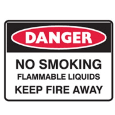 SIGN DANGER NO SMOKING FLAMABLE LIQUIDS KEEP FIRE AWAY 450X300MM METAL 842662 (Z042792 - 600X450MM)