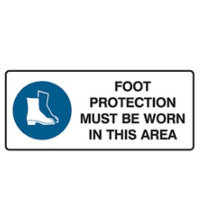 SIGN FOOT PROTECTION MUST BE WORN IN THIS AREA 450X180MM POLY 836059