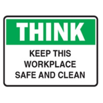 STICKER THINK KEEP THIS WORKPLACE SAFE AND CLEAN 125X90MM PACK 5 842548